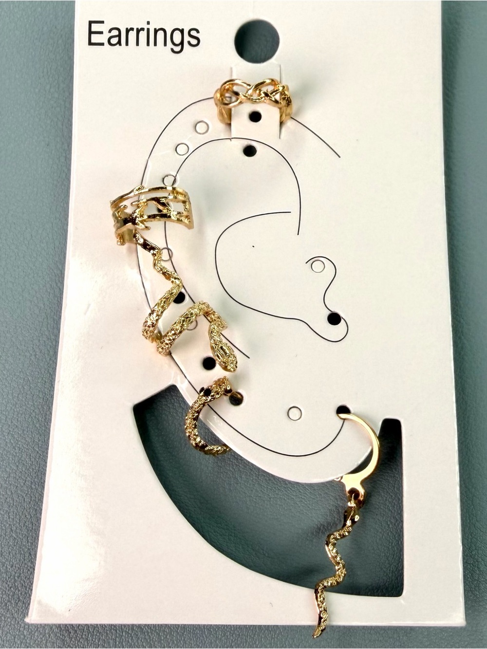 Gold Textured Ear Cuff & Serpentine Dangle Earring Set - Gold